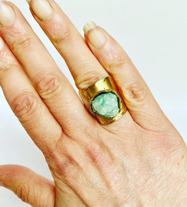 Amazonite Gemstone Matt Gold Ring