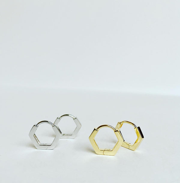 Hexagon Huggie Hoops