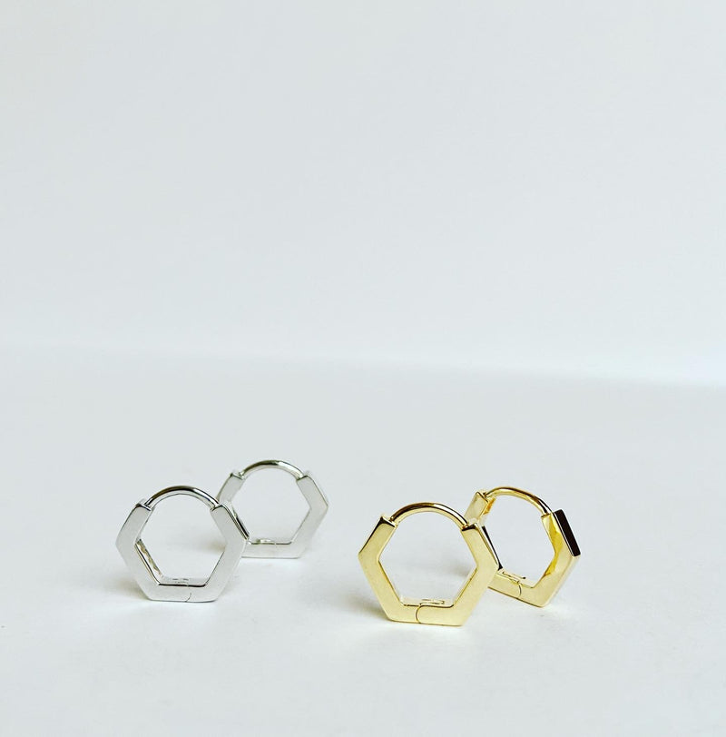 Hexagon Huggie Hoops