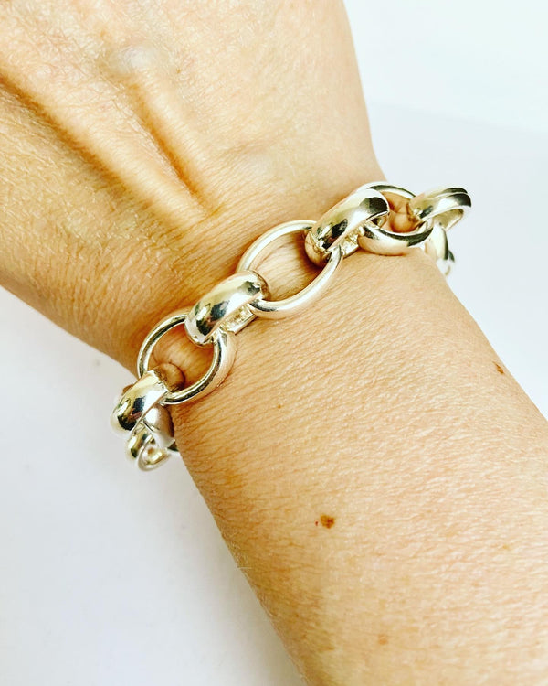 Sterling Silver Oval + Circle Link Bracelet