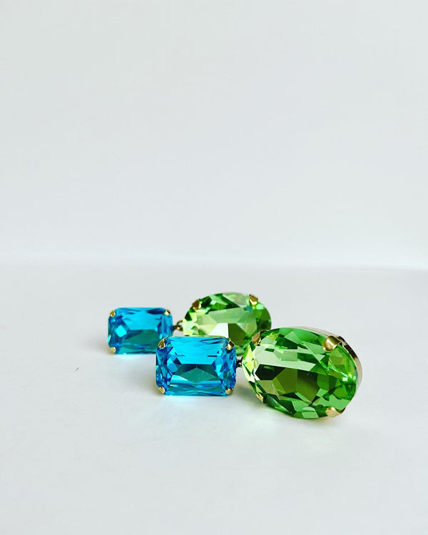 Bohemian Oval Crystal Earrings- Acqua + Peridot