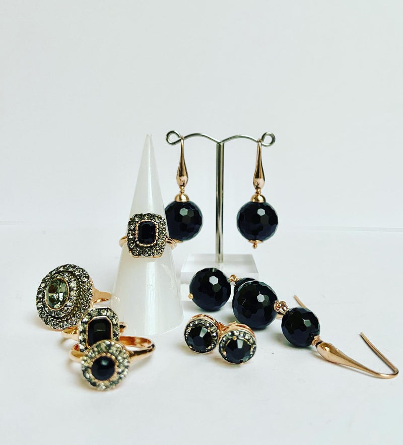 Black Agate Double Drop Earrings