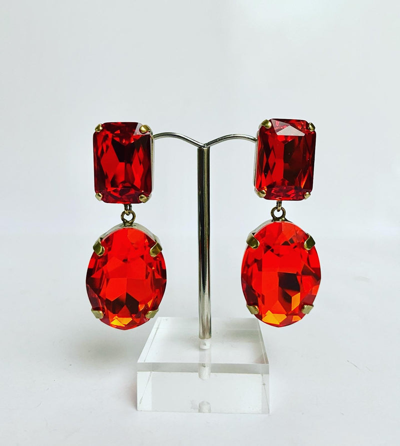 Bohemian Oval Crystal Earrings -Electric Orange