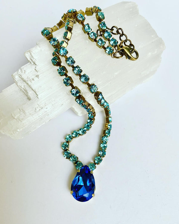 Bohemian Crystal Necklace - Acqua + Midnight Sapphire