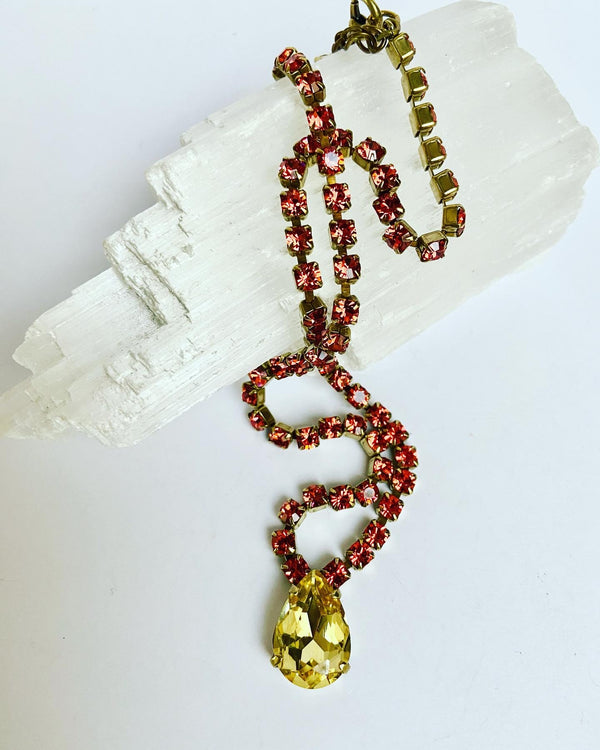 Bohemian Crystal Necklace-Orange + Citrine