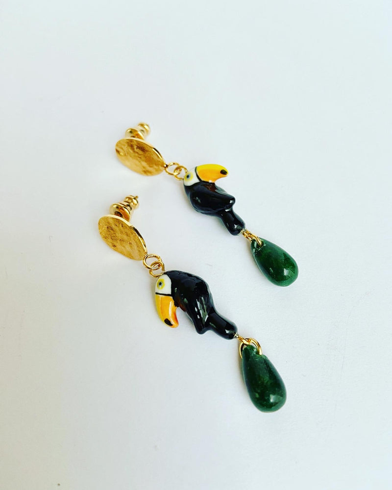 French Porcelain Toucan Droplet Earrings