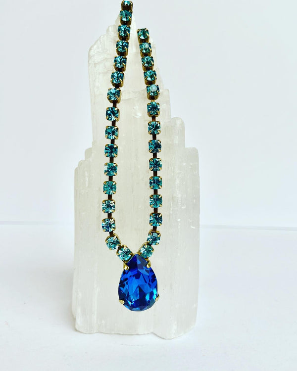 Bohemian Crystal Necklace - Acqua + Midnight Sapphire