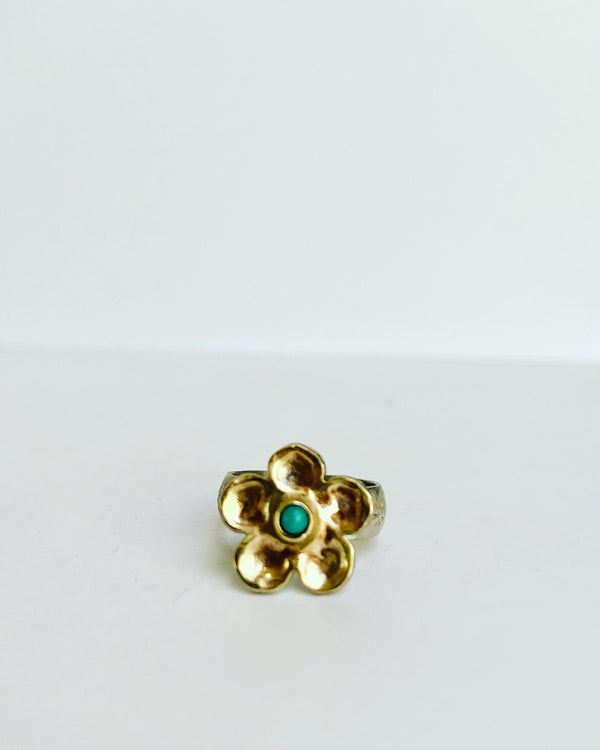 Turquoise Flower Ring - Yellow Gold