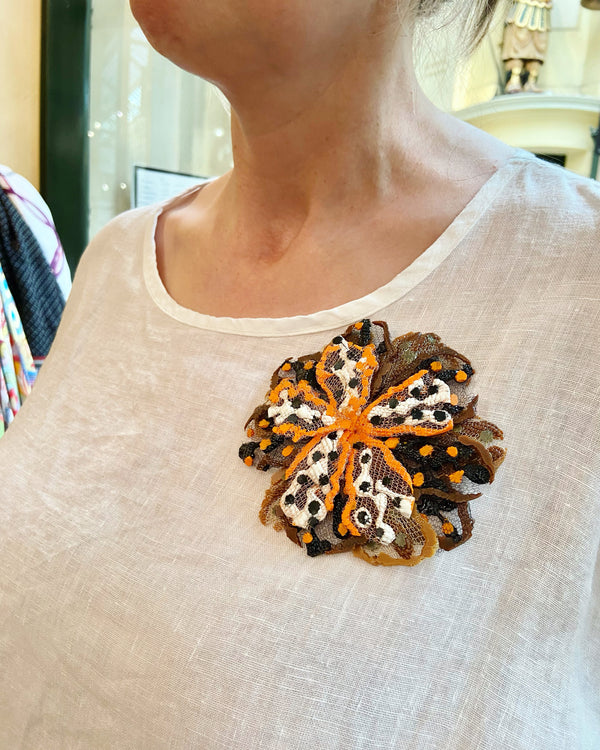 Orange Flower Brooch