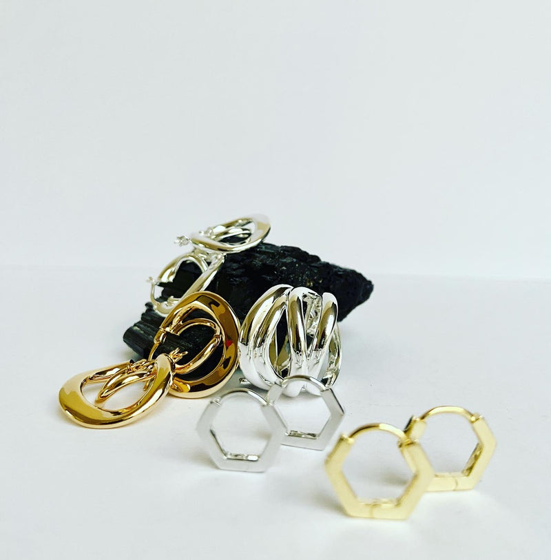 Hexagon Huggie Hoops