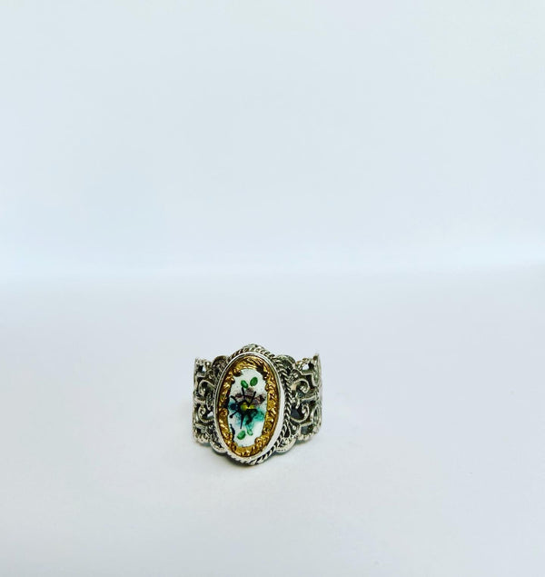 Antique Button Victorian Flower Ring