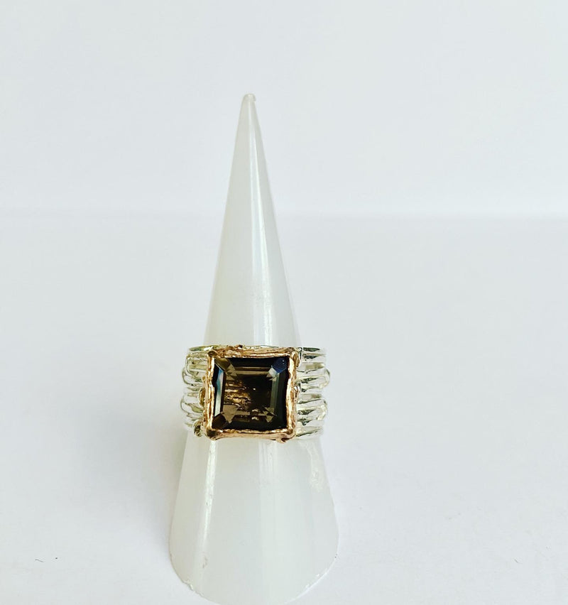 Smokey Quartz Square Linear Ring