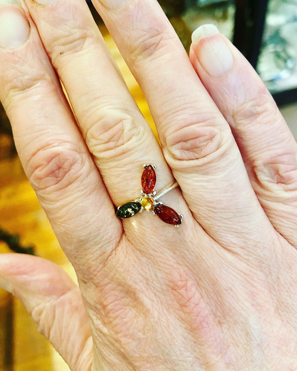 Amber Three Petal Ring