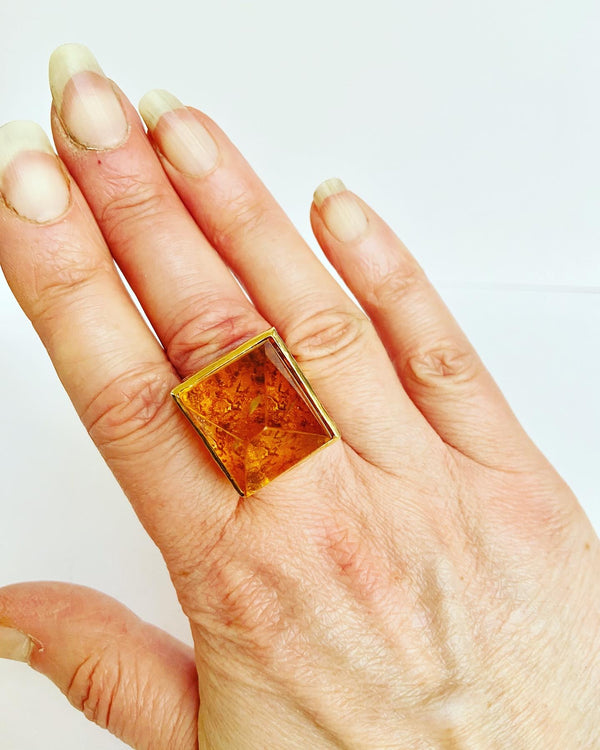 Amber Square Point Ring