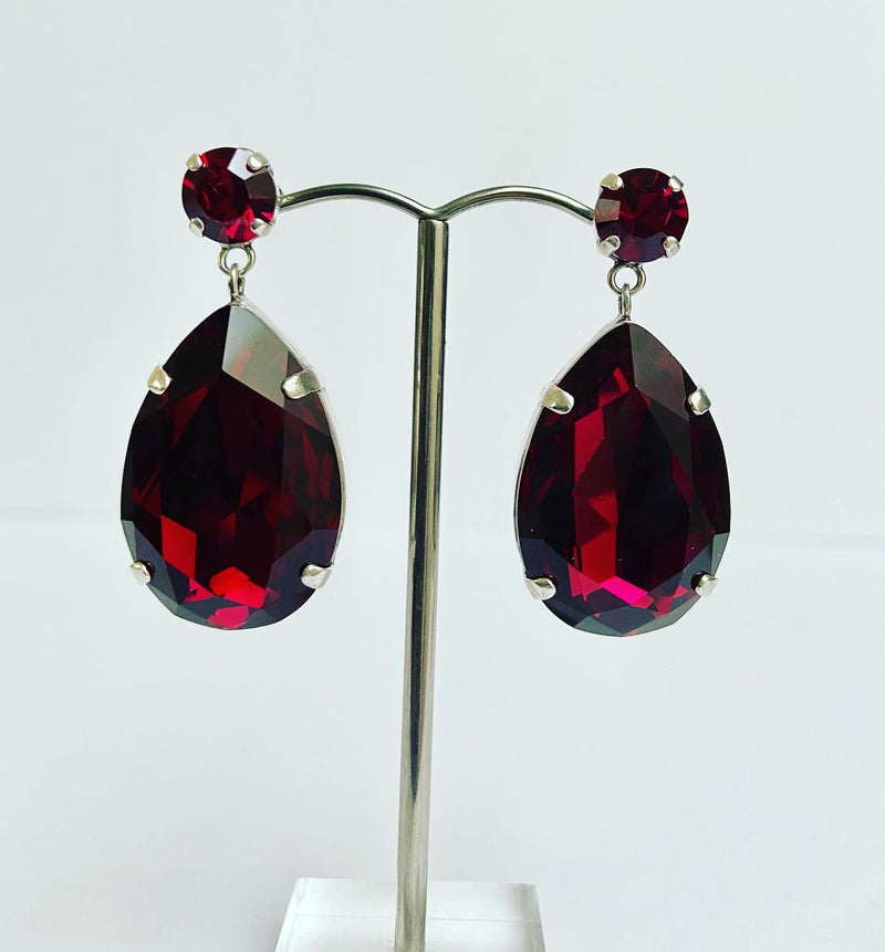 Large raindrop - Ruby Red crystal earrings