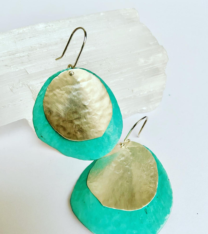 Layered Patina Green Earrings