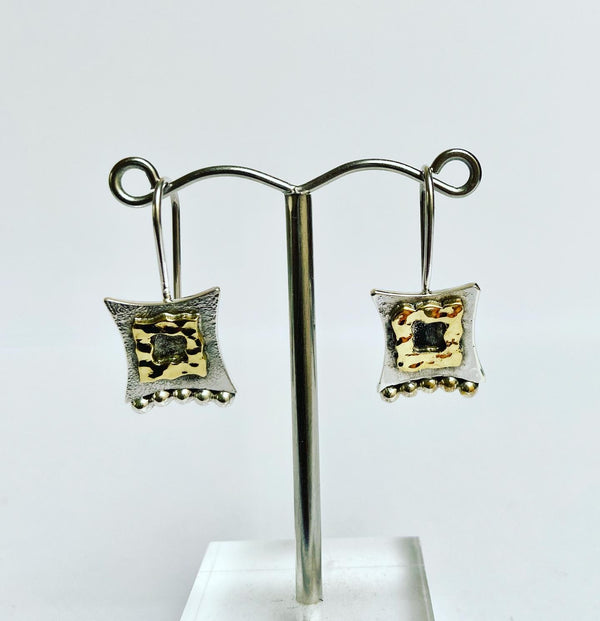 Square Hammered Two Tone Earrings