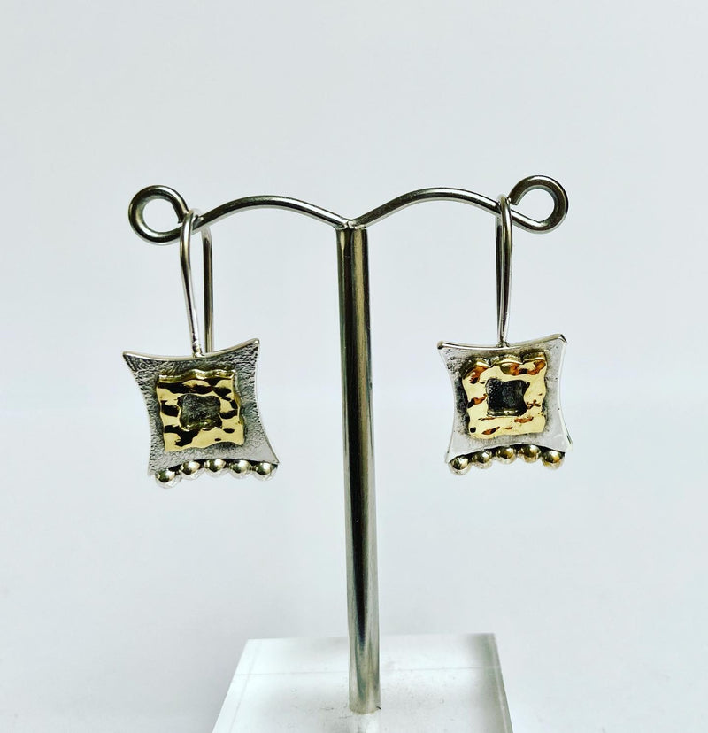 Square Hammered Two Tone Earrings