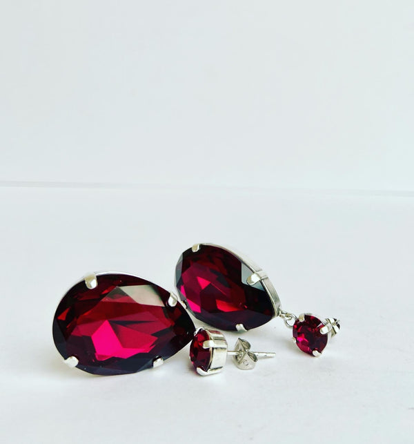 Large raindrop - Ruby Red crystal earrings
