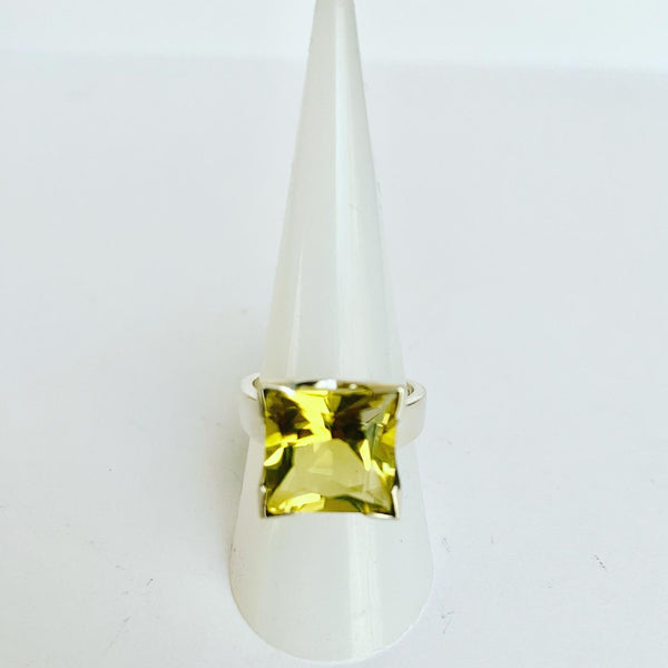 Square Lemon Quartz Gemstone Ring