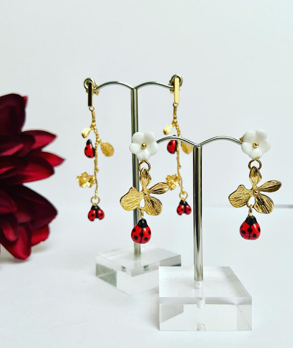 Ladybug long earrings