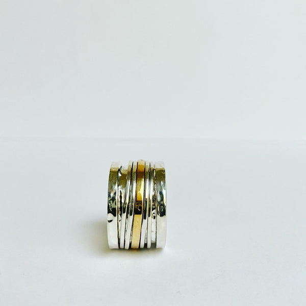 Spinner ring in sterling + brass 14mm width