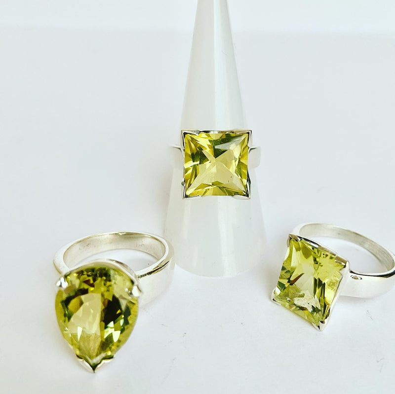 Square Lemon Quartz Gemstone Ring