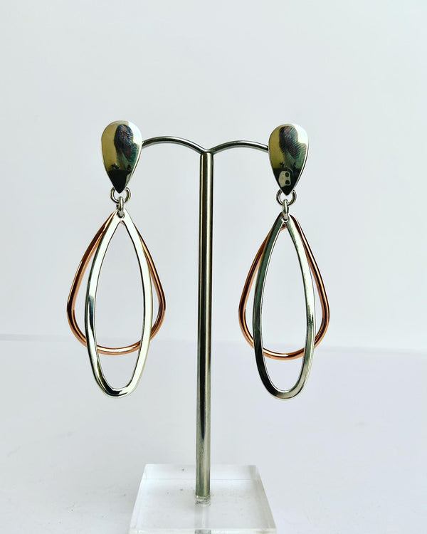 Layered two tone drop earrings