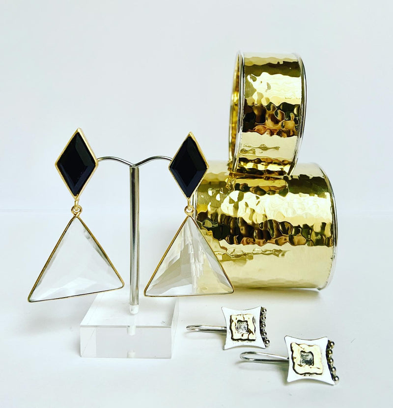 Square Hammered Two Tone Earrings