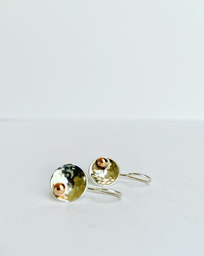 Disc + copper dot ball earrings