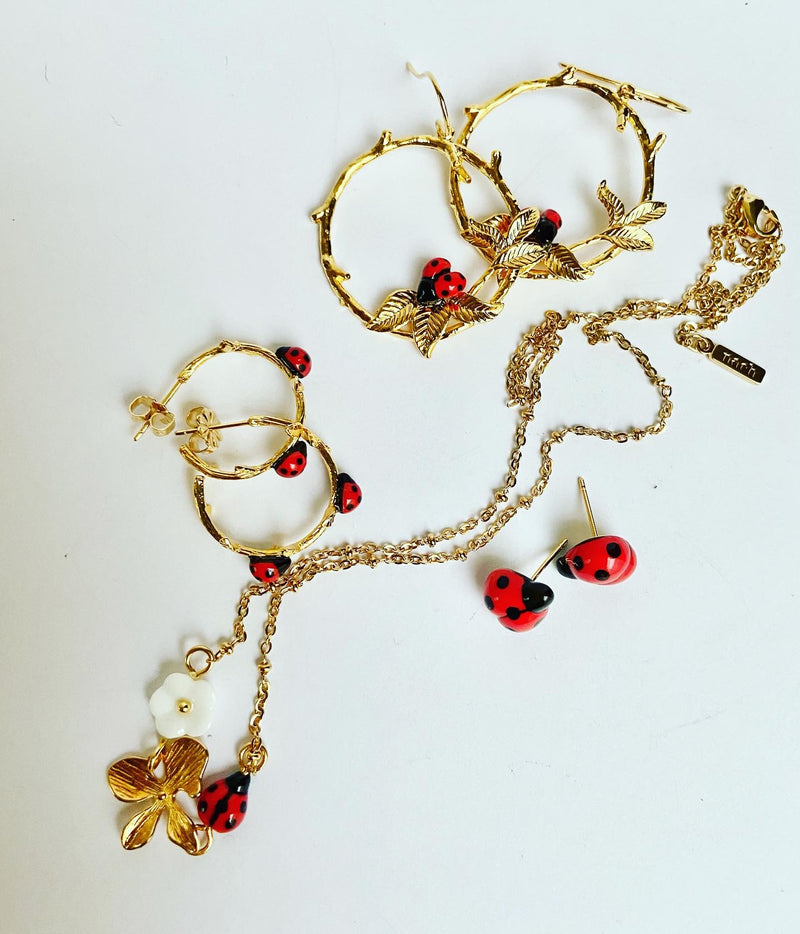 French Porcelain Ladybug hoops