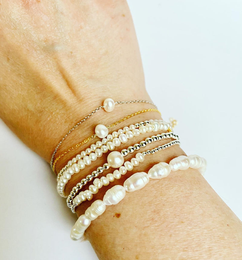 Tiny pearl + link bracelet-2 options