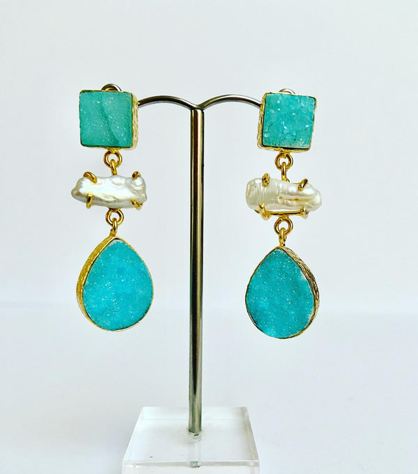 Sky Druzzy Quartz Gemstone Earrings