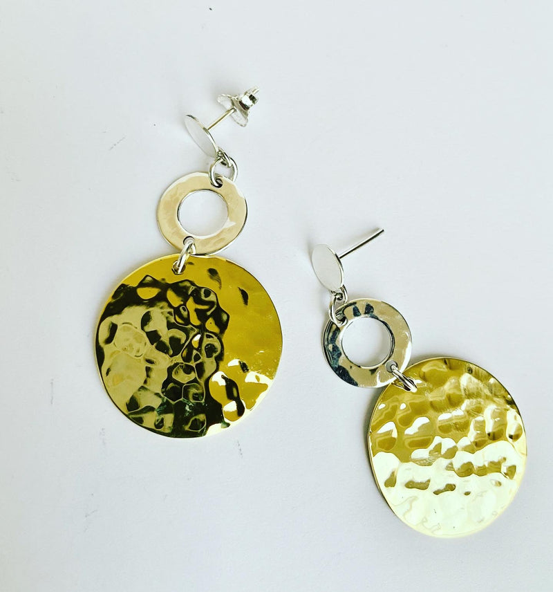 Two Tone Hammered Disc Earrings