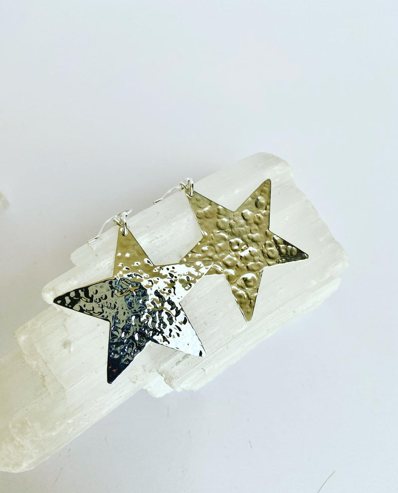 Hammered Star Drop Earrings