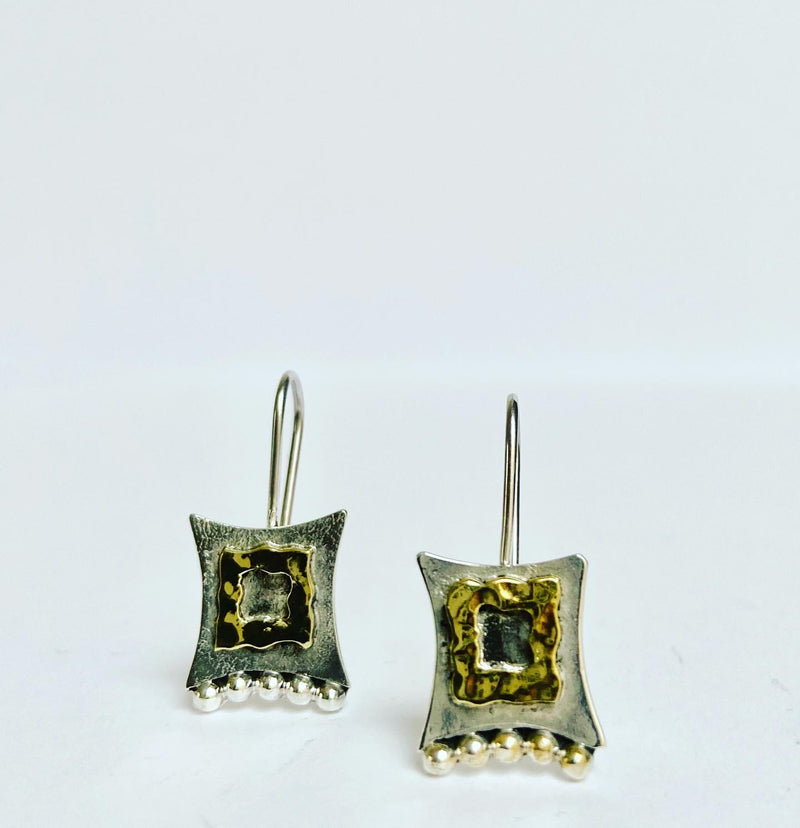 Square Hammered Two Tone Earrings