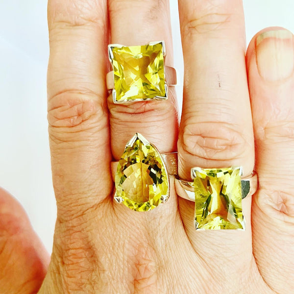 Rectangular Lemon Quartz Gemstone Ring