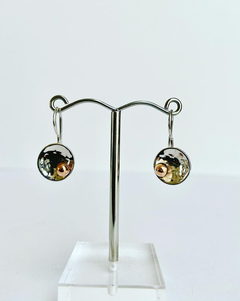 Disc + copper dot ball earrings