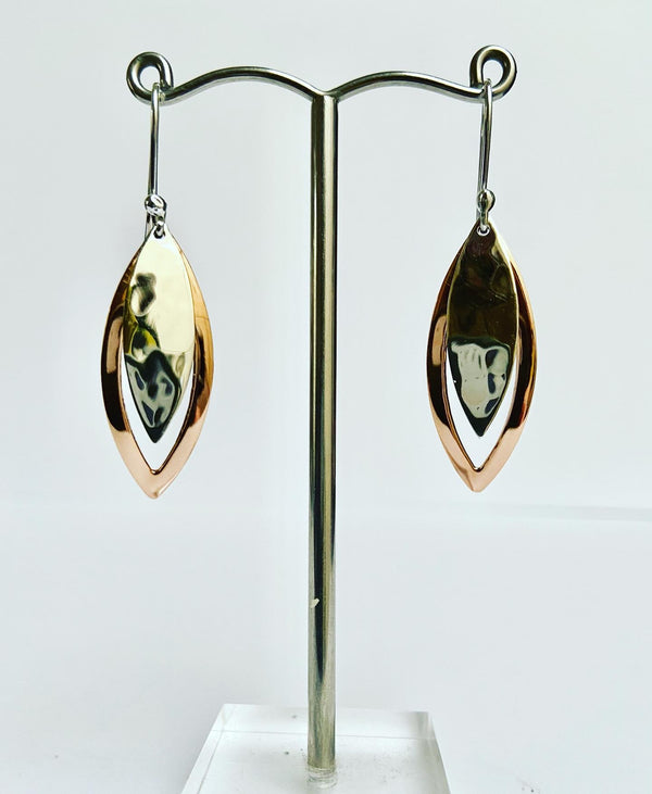 Leaf Copper + silver earrings