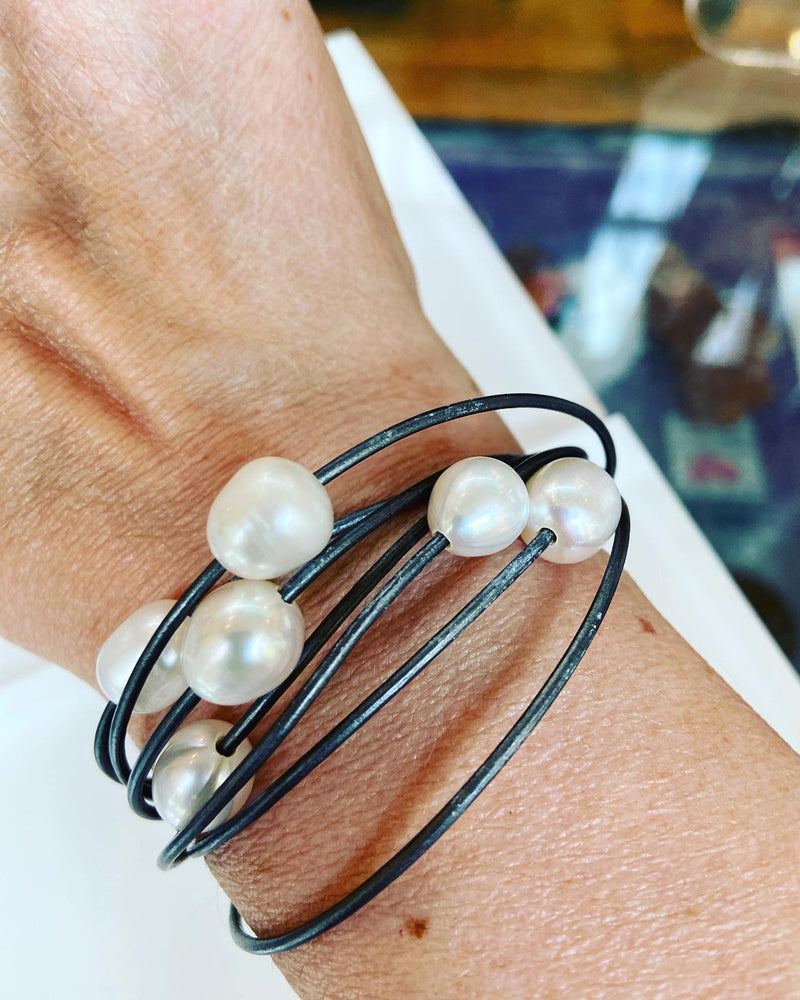 Freshwater Pearl + Leather Bracelet -7 colours