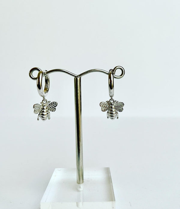 Bee Droplet Hoops - Silver