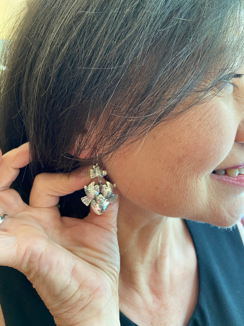 Silver Dove  + Heart Earrings