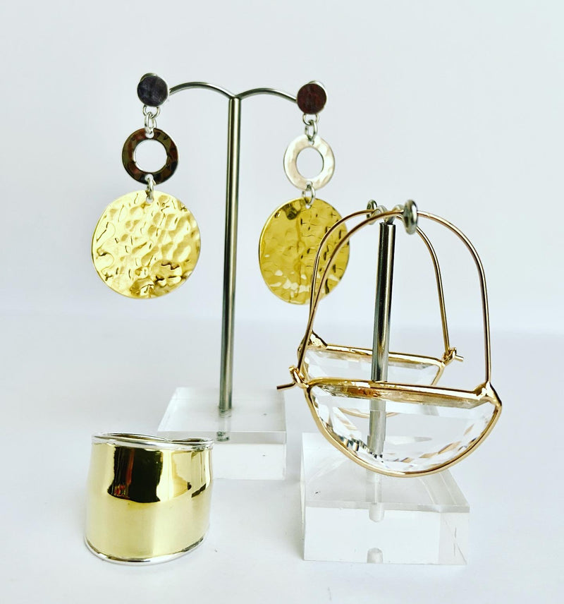 Two Tone Hammered Disc Earrings