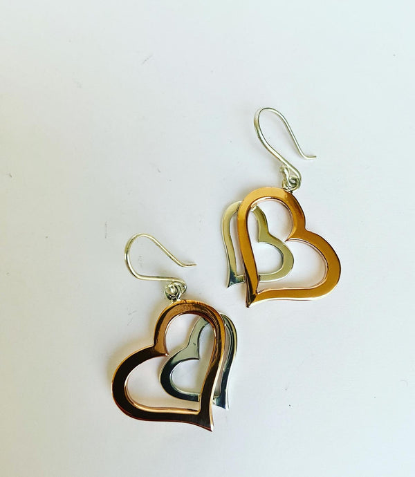 Layered Two Tone Heart Earrings