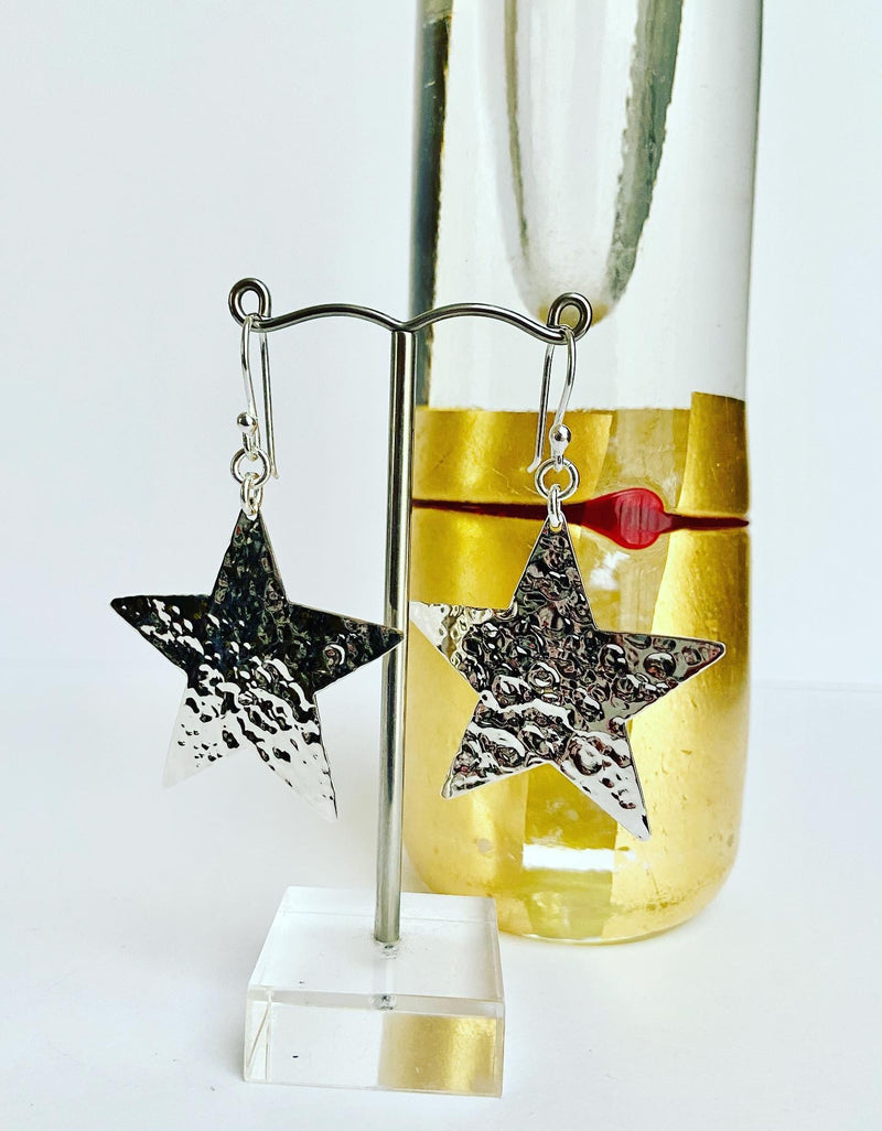 Hammered Star Drop Earrings