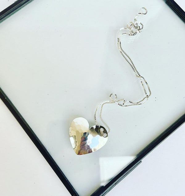 Silver Hammered Heart Necklace