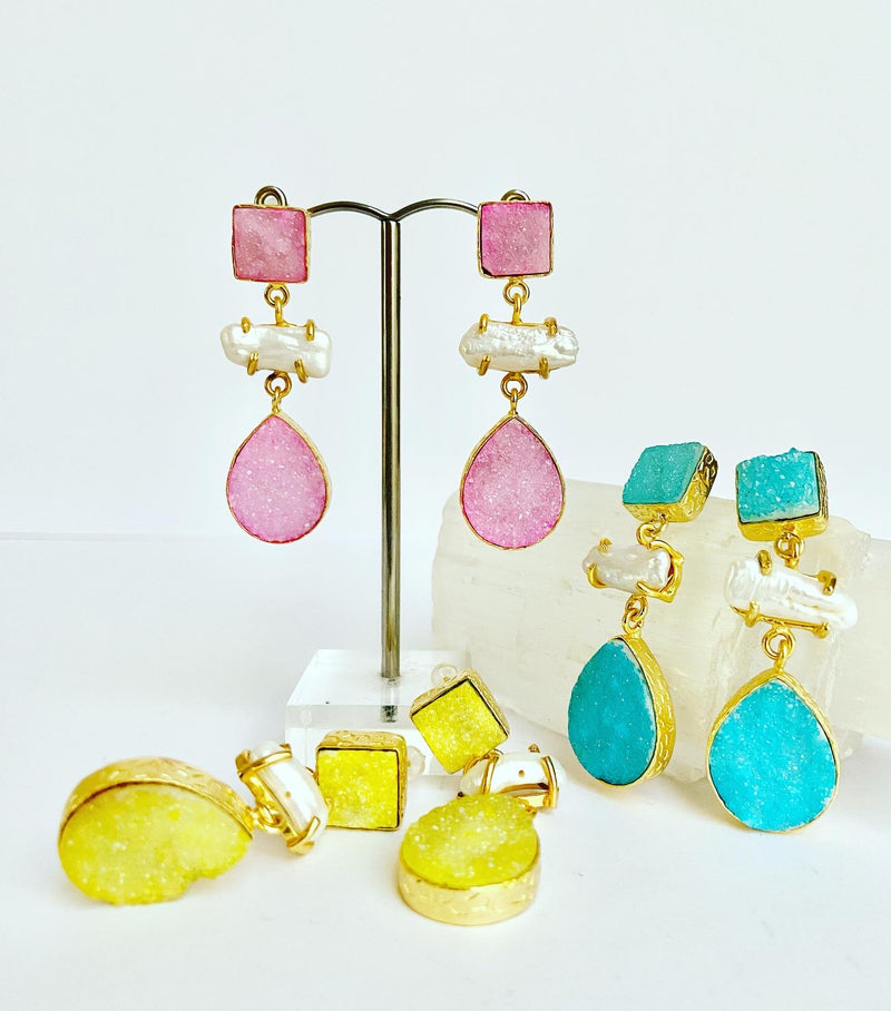 Sky Druzzy Quartz Gemstone Earrings