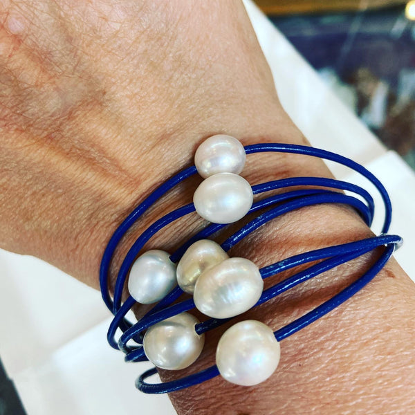 Freshwater Pearl + Leather Bracelet - 6 colours