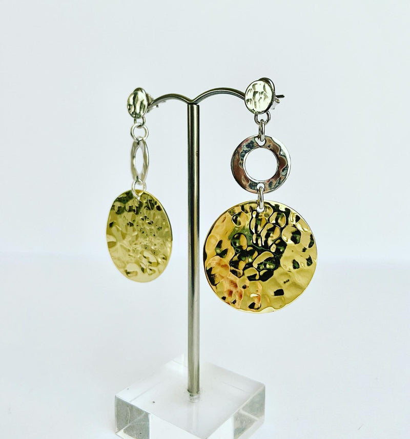 Two Tone Hammered Disc Earrings