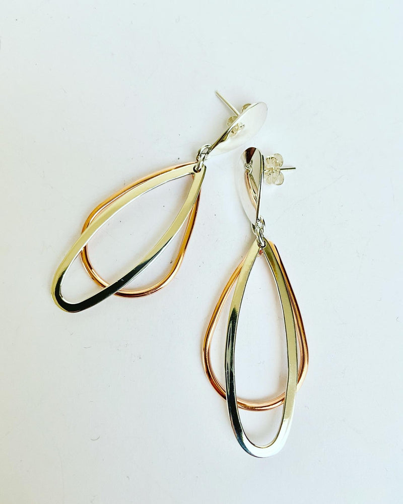 Layered two tone drop earrings